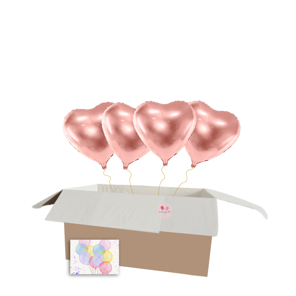 Überraschungsbox mit 4 Herz-Heliumballons (45 cm) – Schwebende Liebesbotschaft