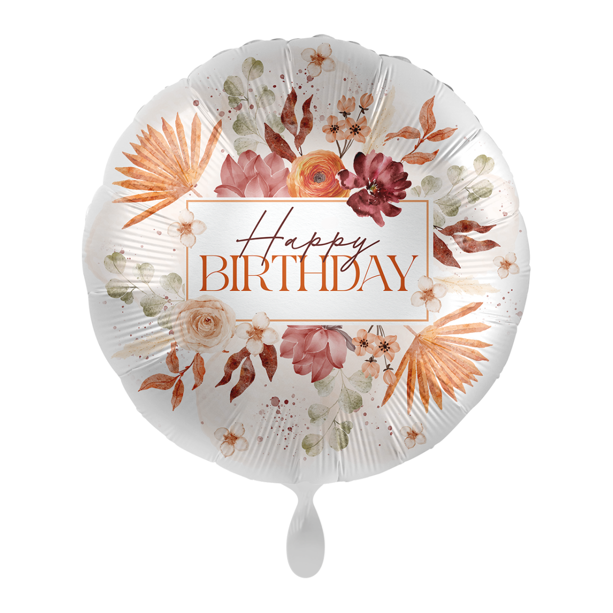 Happy Birthday Satin-Ballon – Blumige Eleganz (Heliumgefüllt, 43 cm)