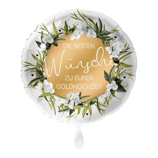 Hochzeitsballon-Geschenk mit „Happy Wedding“, Gold Sternen & Grünem Herz – Heliumgefüllt