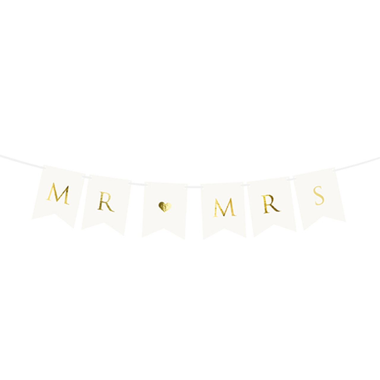 Bannergirlande „Mr & Mrs“ – Weiß & Gold für Hochzeitsdekoration