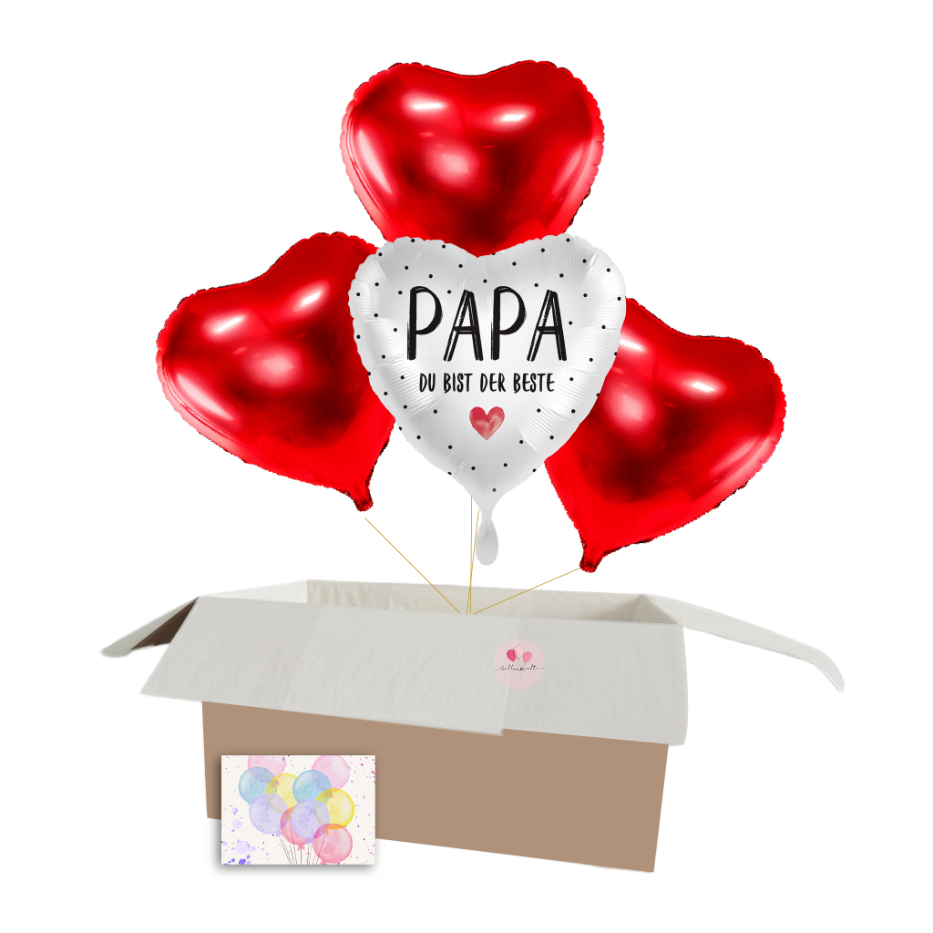 „Papa, du bist der Beste“ – 4-teiliges Herzballon-Set für den besten Papa