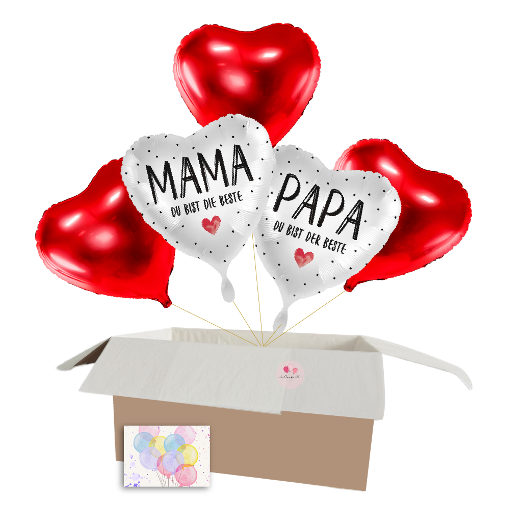 „Mama & Papa, ihr seid die Besten“ – 6-teiliges Herzballon-Set für die besten Eltern