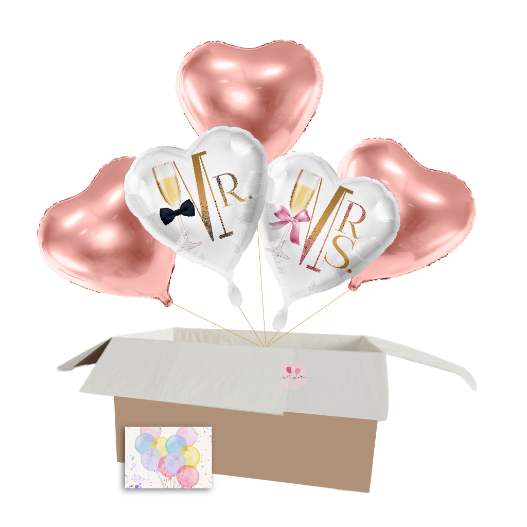 „Für meine Liebsten“ Ballon-Set – Romantische Herz-Heliumballons „Mr.“ und „Mrs.“ sowie 3 Rose Gold Herzen für besondere Anlässe