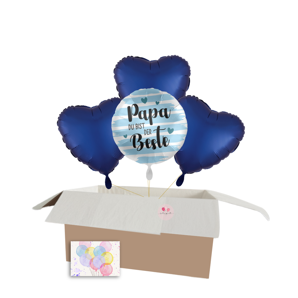 „Papa, du bist der Beste“ Ballon-Set – Mit satinblauen Herzballons für den besten Papa