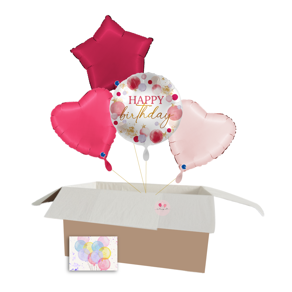 Happy Birthday Ballon-Set mit Satin Stern, Lipstick und Pink Ballons
