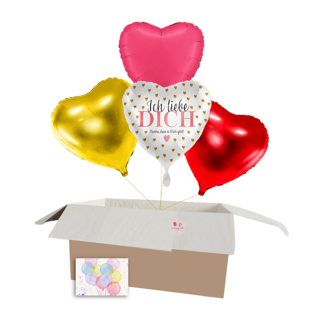 „Ich Liebe Dich“ Herzballon-Set – 4-teiliges Heliumballon-Set für besondere Anlässe