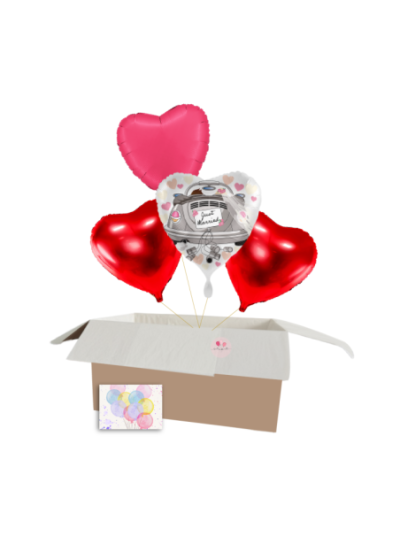 „Just Married“ Hochzeitsballon-Set mit Herzballons – Heliumgefüllt