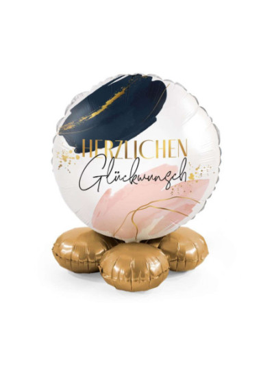 Stehender Hochzeitsballon „Herzlichen Glückwunsch“ in Weiß, Rosé und Gold