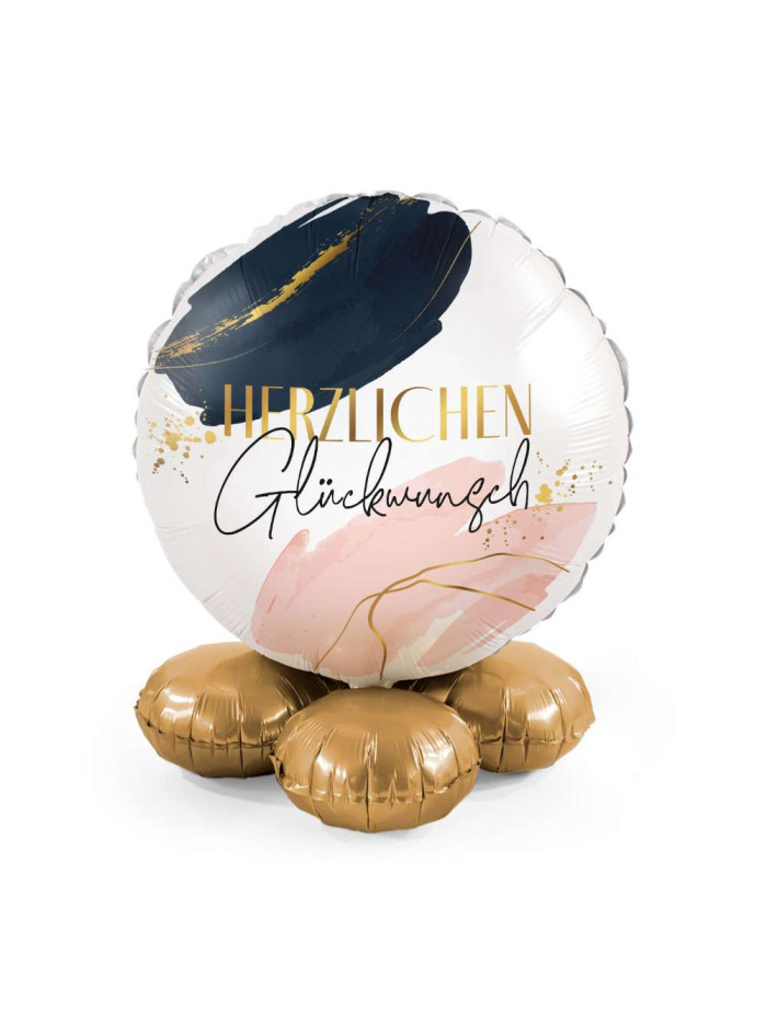 Stehender Hochzeitsballon „Herzlichen Glückwunsch“ in Weiß, Rosé und Gold