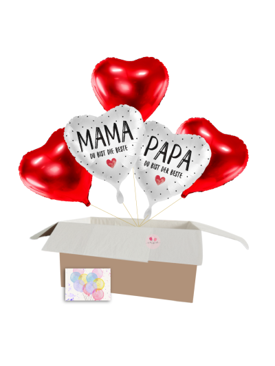 Ballon Geschenk Eltern – Helium Box Mama Papa Herzballons