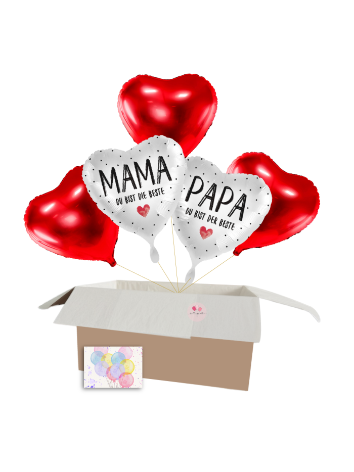 „Mama & Papa, ihr seid die Besten“ – 6-teiliges Herzballon-Set für die besten Eltern