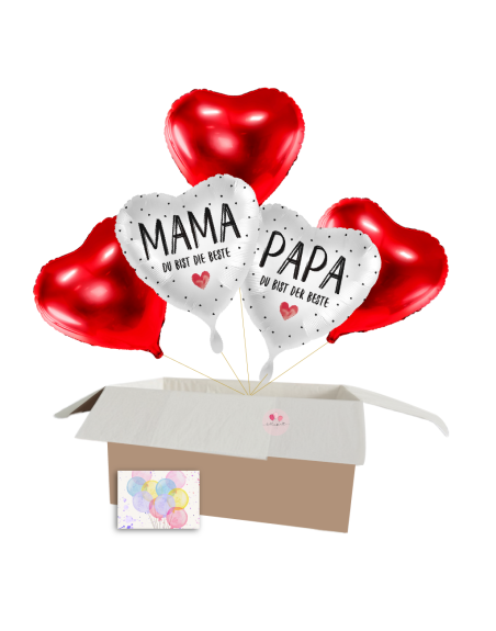 „Mama & Papa, ihr seid die Besten“ – 6-teiliges Herzballon-Set für die besten Eltern
