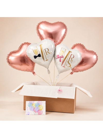 „Für meine Liebsten“ Ballon-Set – Romantische Herz-Heliumballons „Mr.“ und „Mrs.“ sowie 3 Rose Gold Herzen für besondere Anlässe