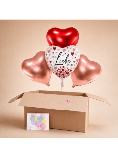 Heliumballon-Geschenk für Verliebte – Ballon-Set „Ich liebe dich“ mit roségoldenen und roten Herzballons🎈💖