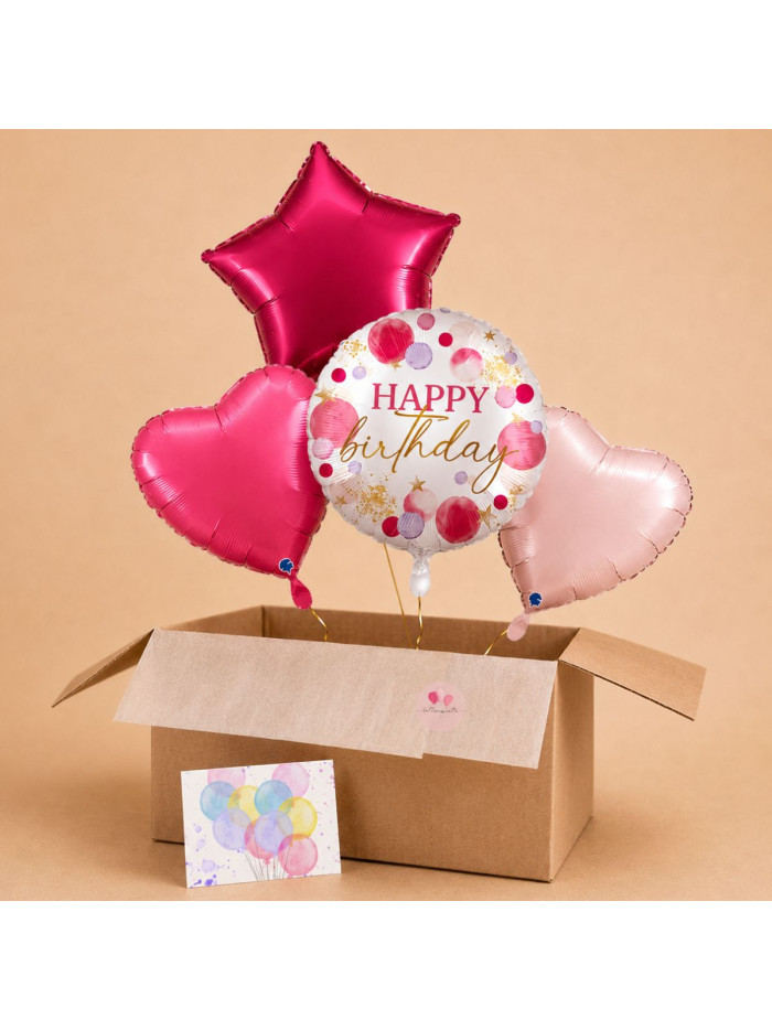 Happy Birthday Heliumballon-Set in Pink mit Satin Stern