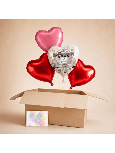 Just Married Ballonbox zur Hochzeit mit Herzballons