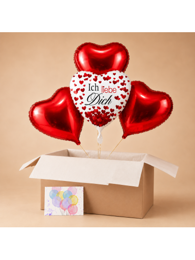 Heliumballon-Geschenk für Verliebte – Ballonbox „Ich liebe dich“ mit roten Herzballons🎈❤️