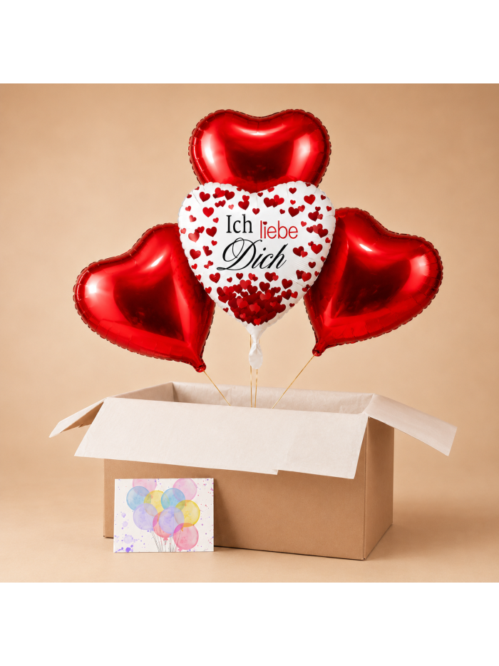Heliumballon-Geschenk für Verliebte – Ballonbox „Ich liebe dich“ mit roten Herzballons🎈❤️