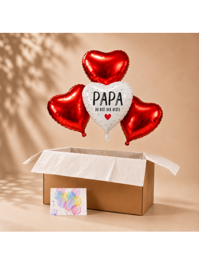Heliumballon-Geschenk für Papa – Ballonbox „Papa, du bist der Beste“ mit roten Herzballons🎈❤️🎁