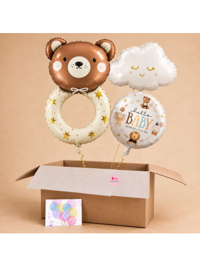 Ballonbox zur Geburt mit Bär Hallo Baby und Wolke