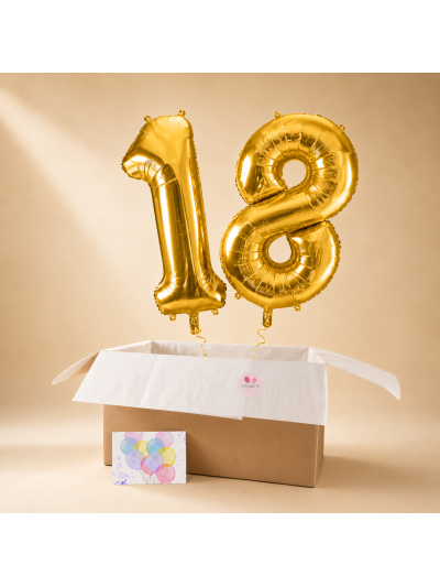 Zwei XXL Zahlenballons mit Helium in einer Geschenkbox
