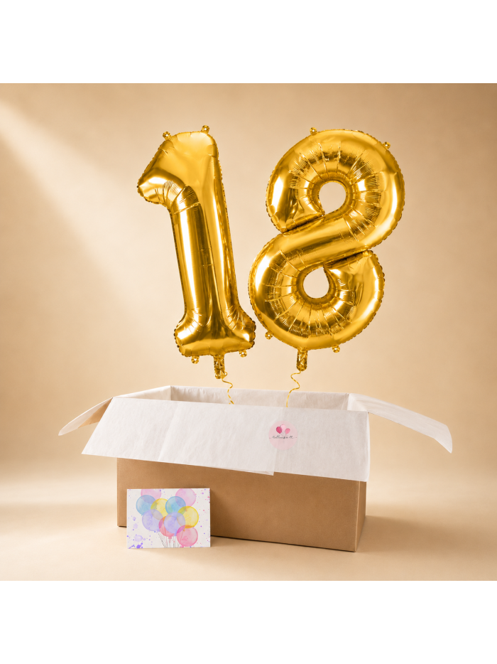 Zwei XXL Zahlenballons mit Helium in einer Geschenkbox
