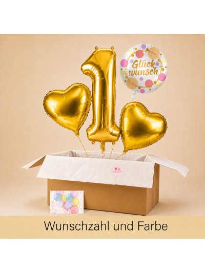 XXL Geburtstags-Ballonbox mit Wunschzahl und Herzballons