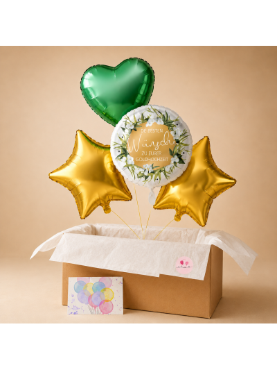 Hochzeitsballon-Set Happy Wedding mit Sternen und Herz