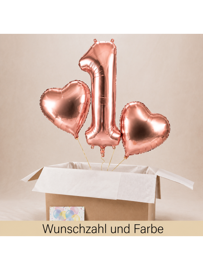 XXL Zahlenballon mit Helium und zwei Herzen in Geschenkbox – Ansicht 2