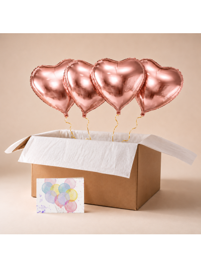 Überraschungsbox mit 4 Herz-Heliumballons (45 cm) – Schwebende Liebesbotschaft