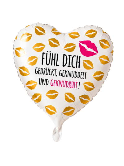 Herz-Motivballon „Fühl dich gedrückt“ 43 cm – ungefüllt
