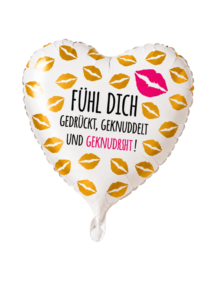 Herz-Motivballon „Fühl dich gedrückt“ 43 cm – ungefüllt