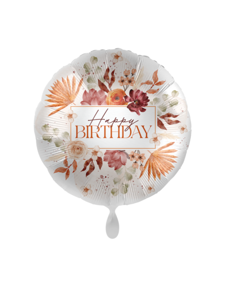 Happy Birthday Satin-Ballon – Blumige Eleganz (Heliumgefüllt