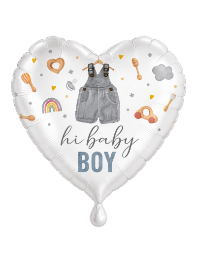 Hi Baby Boy Herz-Motivballon 43 cm – ungefüllt