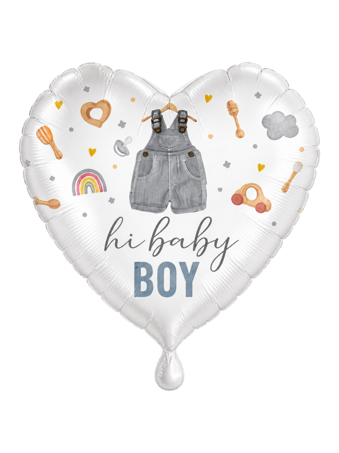 Hi Baby Boy Herz-Motivballon 43 cm – ungefüllt
