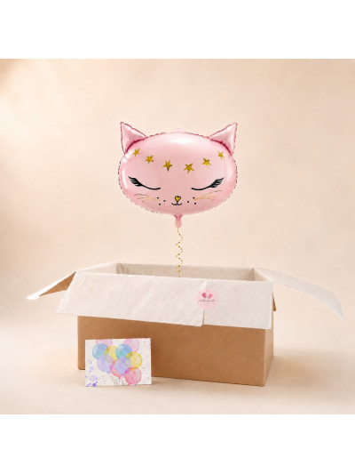 Katzen-Folienballon Rosa – heliumgefüllt in Geschenkbox