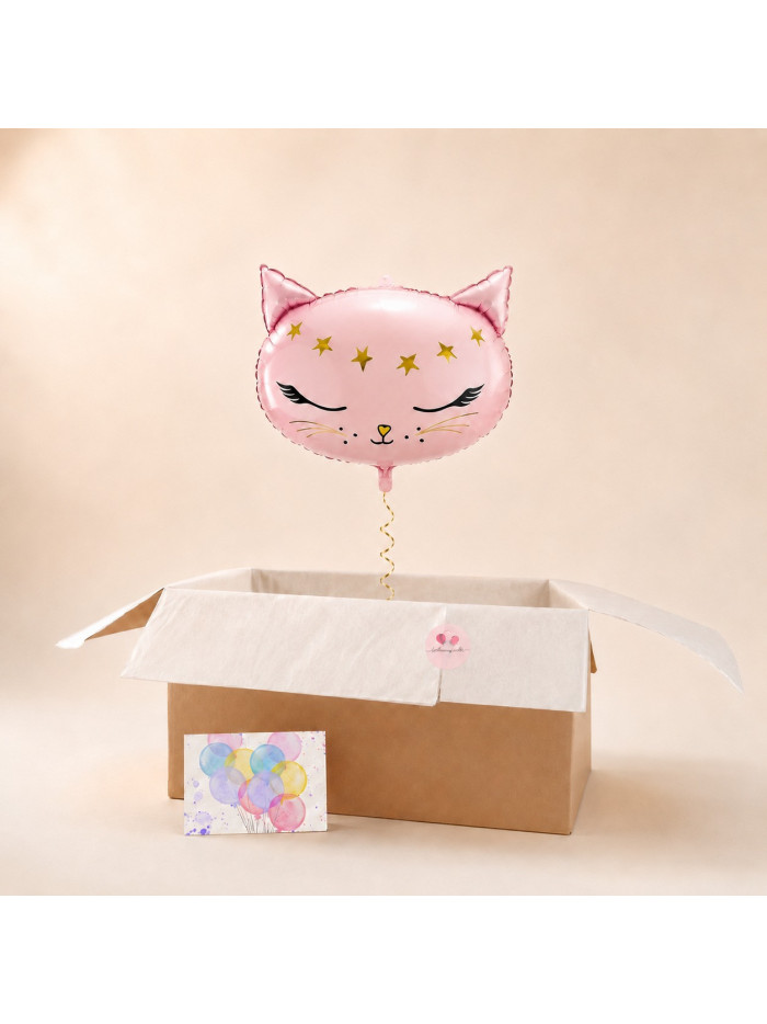 Katzen-Folienballon Rosa – heliumgefüllt in Geschenkbox