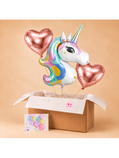 Magisches Einhorn Ballon-Set mit Satin-Roségold-Herzballons