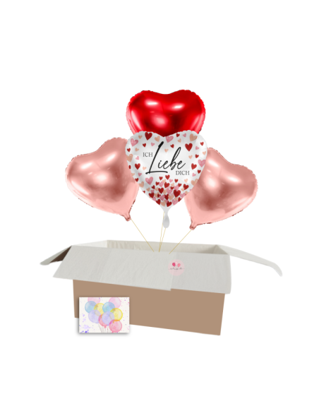 „Ich liebe dich“ Ballon-Set – Rose Gold und rote Herzballons für romantische Überraschungen