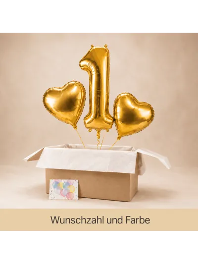 XXL Geburtstags Ballonbox mit Wunschzahl und zwei Herzballons
