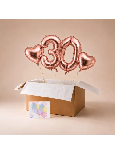 Geschenkbox mit zwei XXL-Wunschzahlen und zwei Herzballons