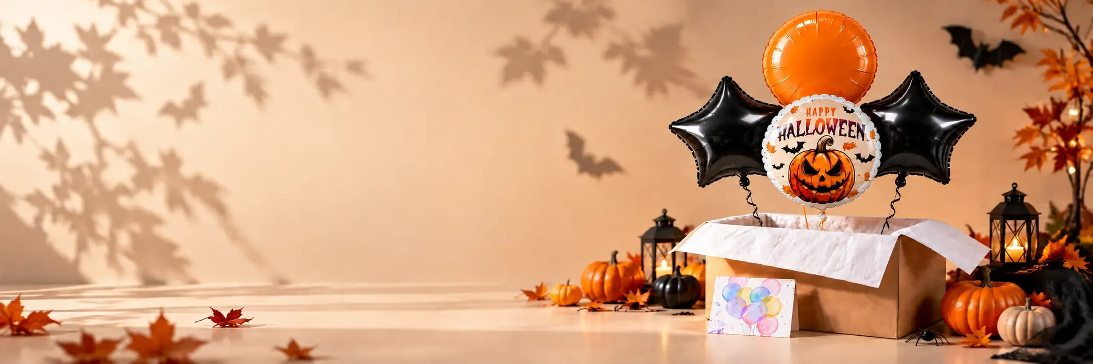Gruselig schöne Heliumballons für Halloween – liebevoll verpackt und bereit zum Verschenken.